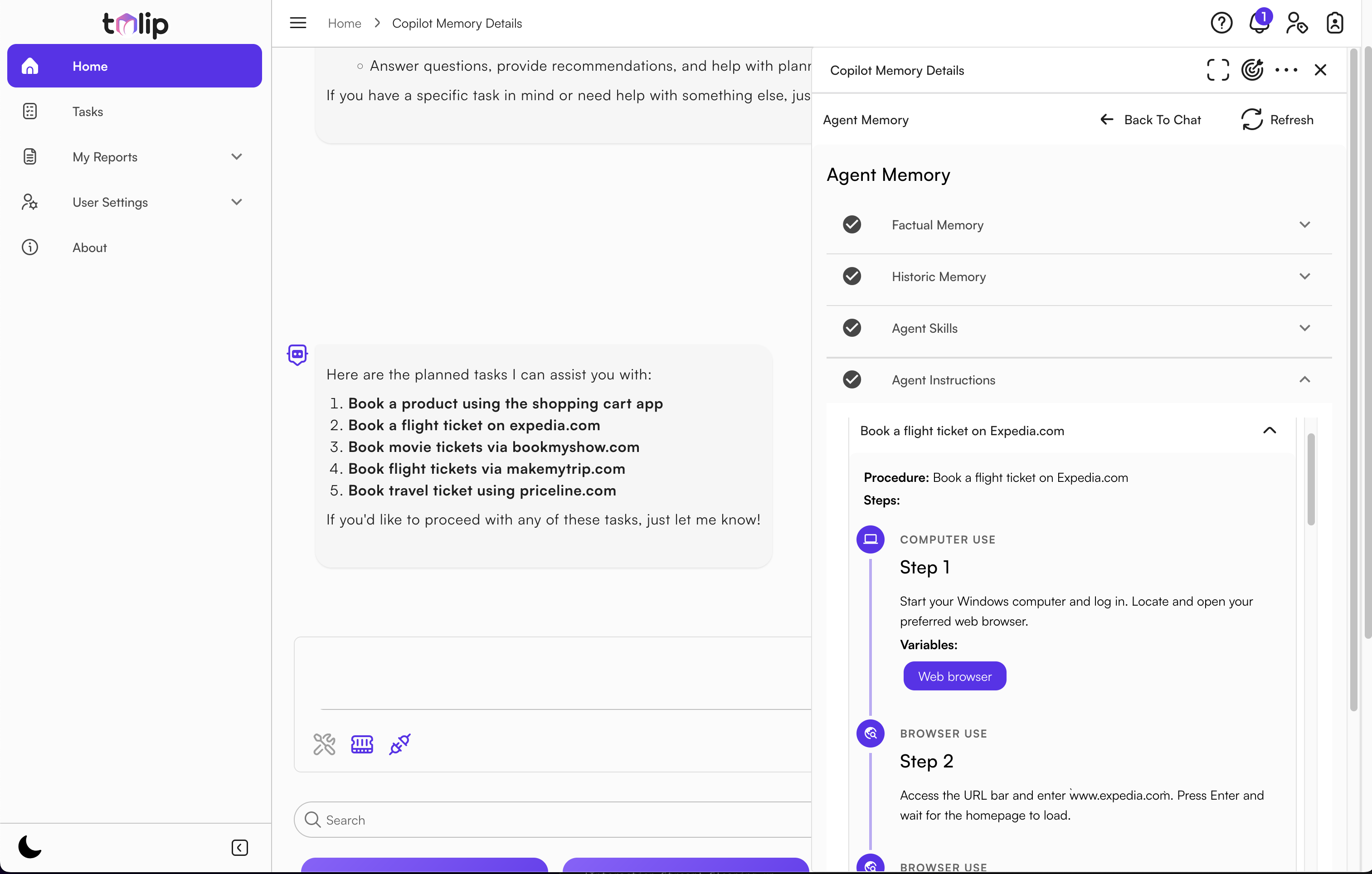 Tulip Real-time Browser/Desktop Automation